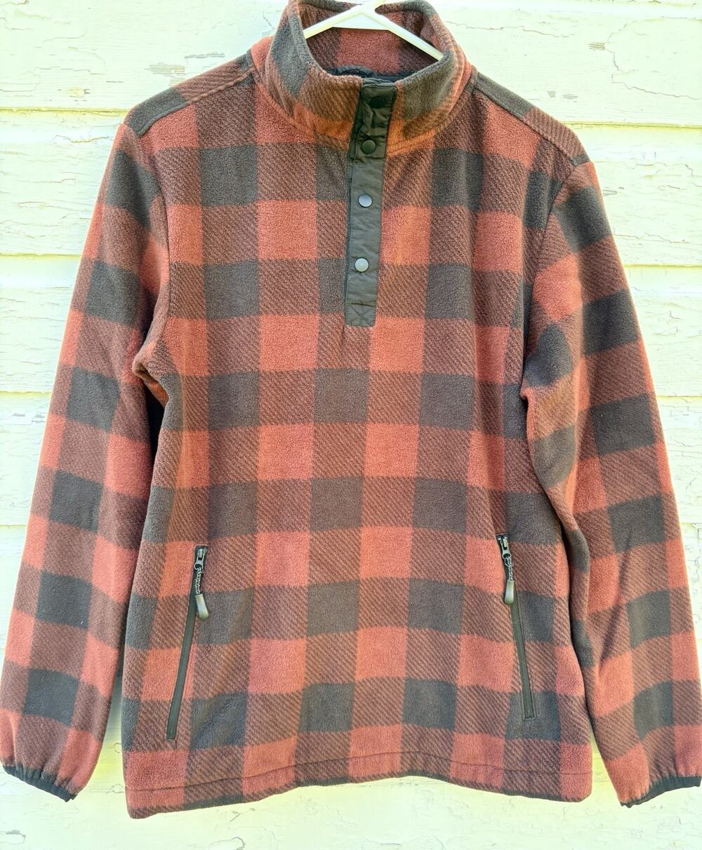 Telluride Fleece Sweatshirt Pullover Brown Buffalo Plaid Womens M Snap Front